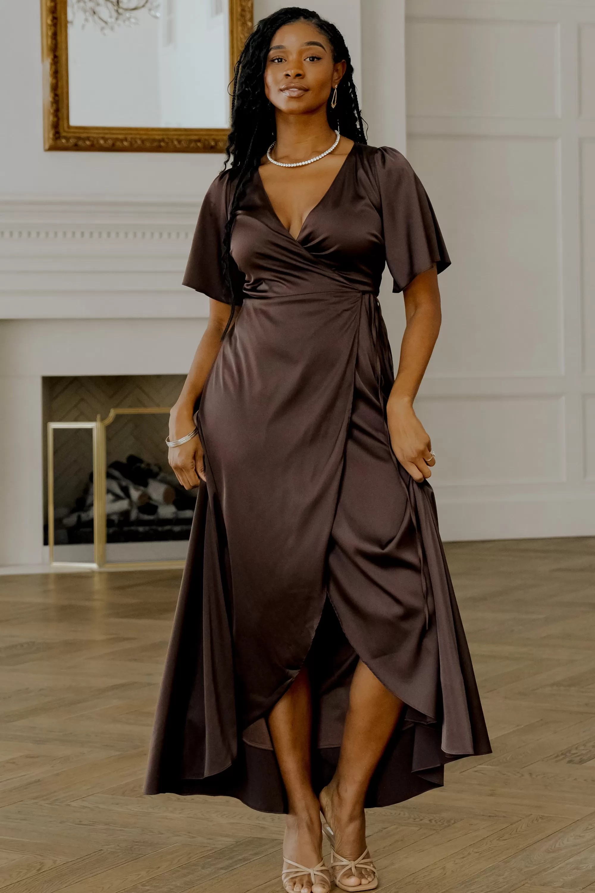 Baltic Born maxi dresses | WEDDING SUITE | Vara Satin Maxi Wrap Dress | Espresso