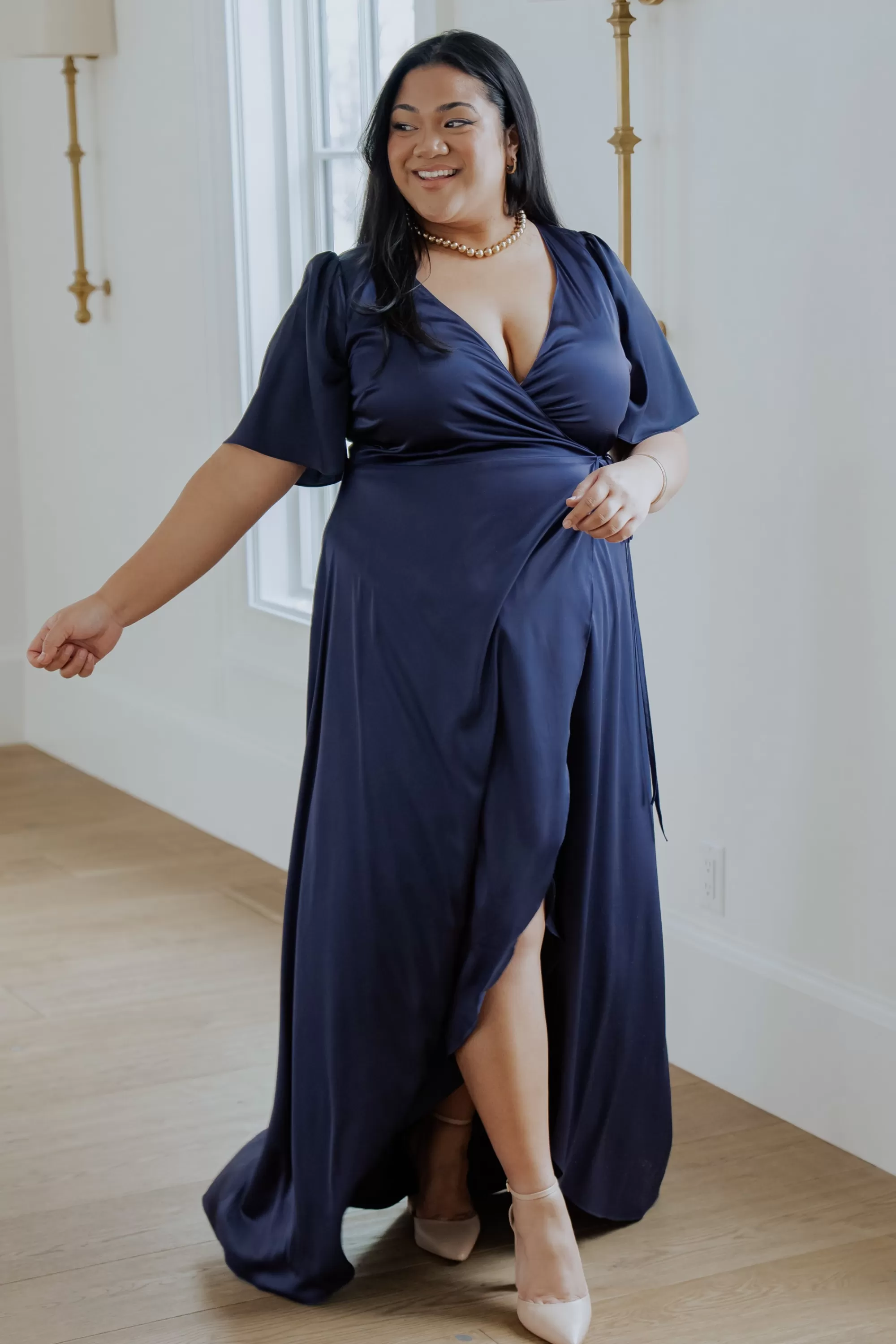 Baltic Born maxi dresses | WEDDING SUITE | Vara Satin Maxi Wrap Dress | Navy