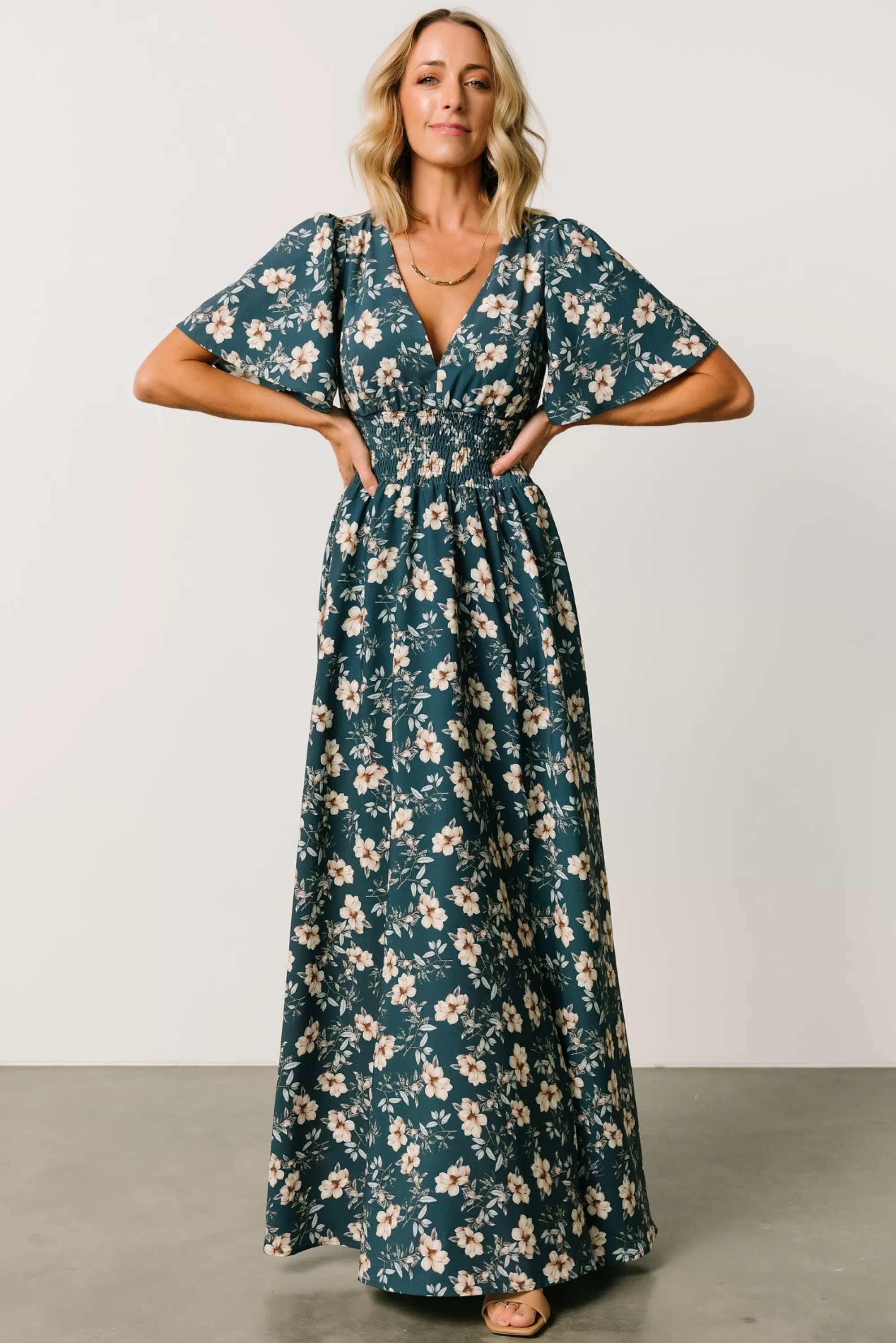 Baltic Born WINTER ESSENTIALS | Verona Smocked Maxi Dress | Slate Floral