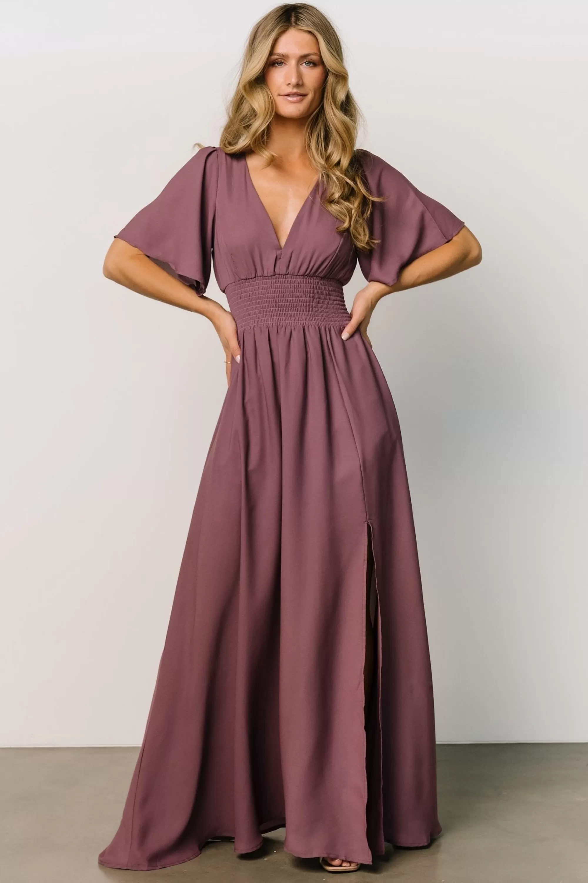 Baltic Born WINTER ESSENTIALS | Verona Smocked Maxi Dress | Vintage Plum