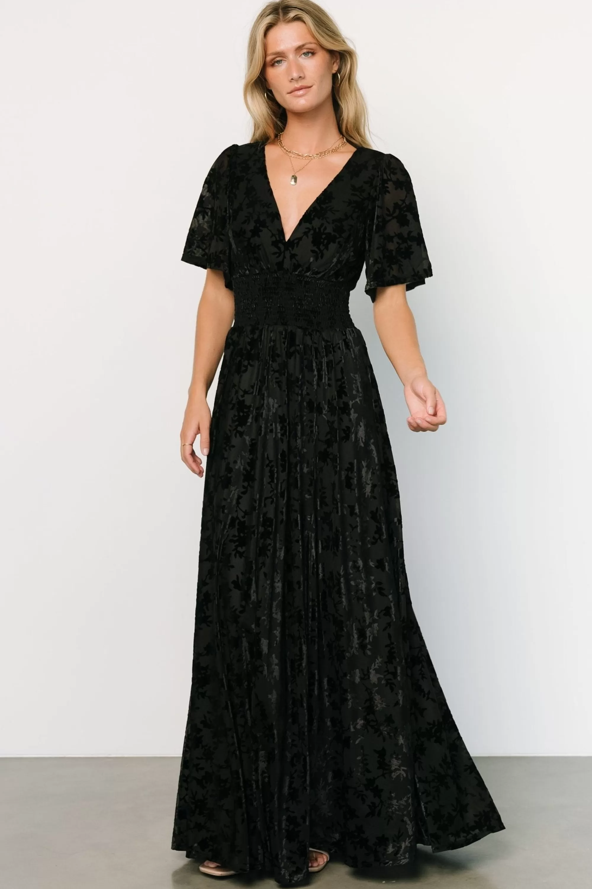 Baltic Born bump friendly | EXTENDED SIZING | Veronica Velvet Maxi Dress | Black