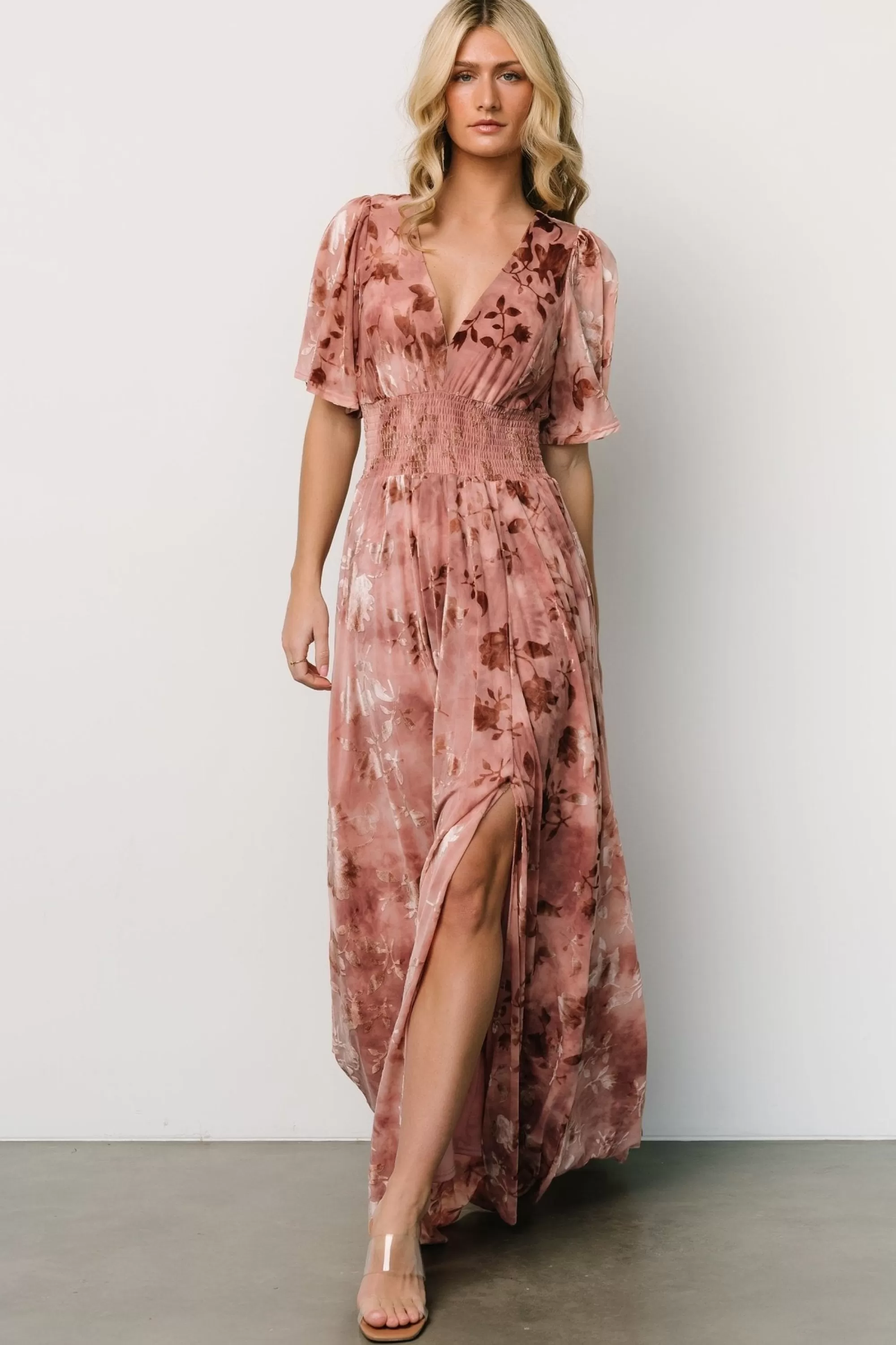 Baltic Born bump friendly | WINTER ESSENTIALS | Veronica Velvet Maxi Dress | Blush