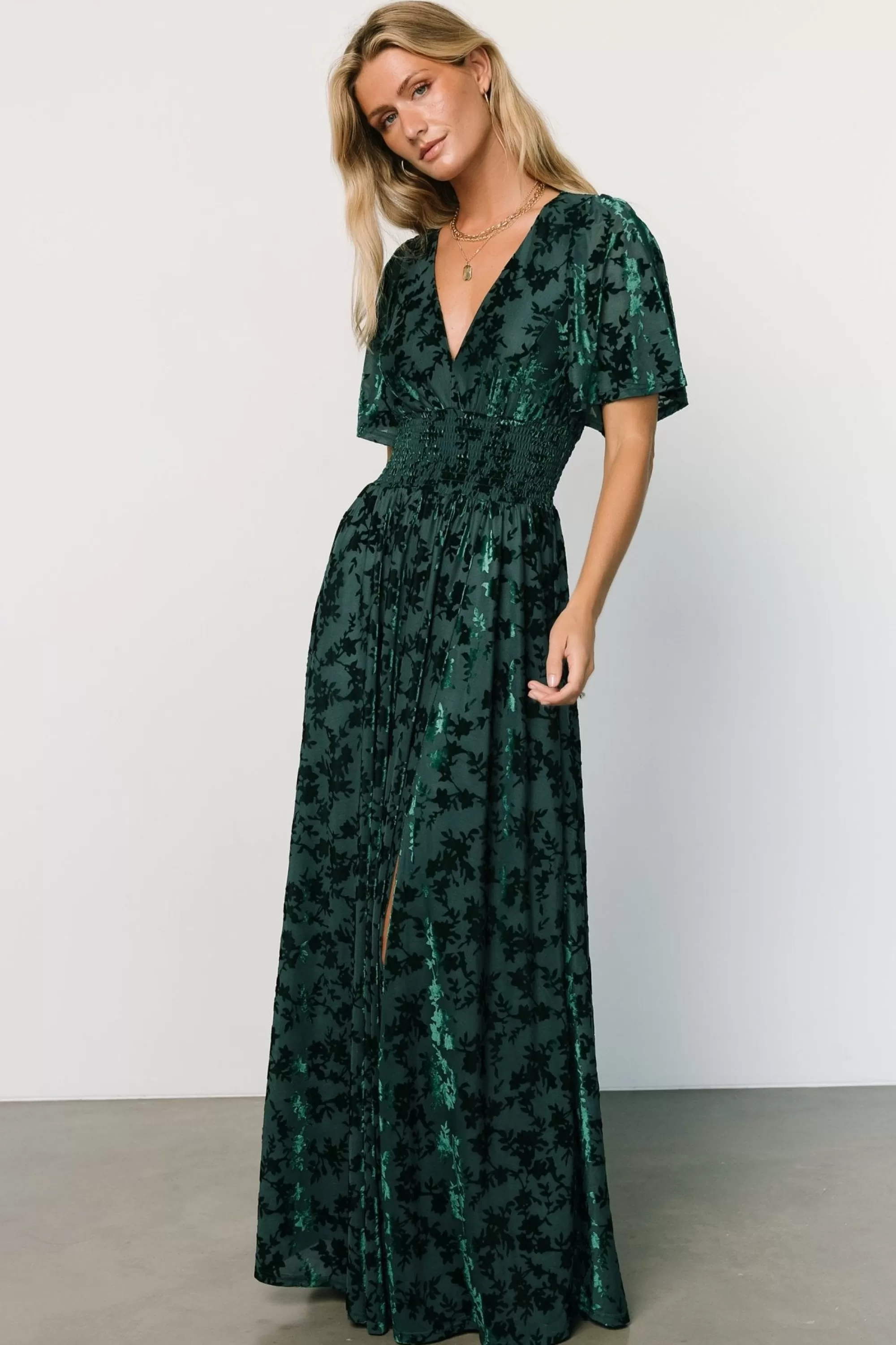 Baltic Born bump friendly | WINTER ESSENTIALS | Veronica Velvet Maxi Dress | Green