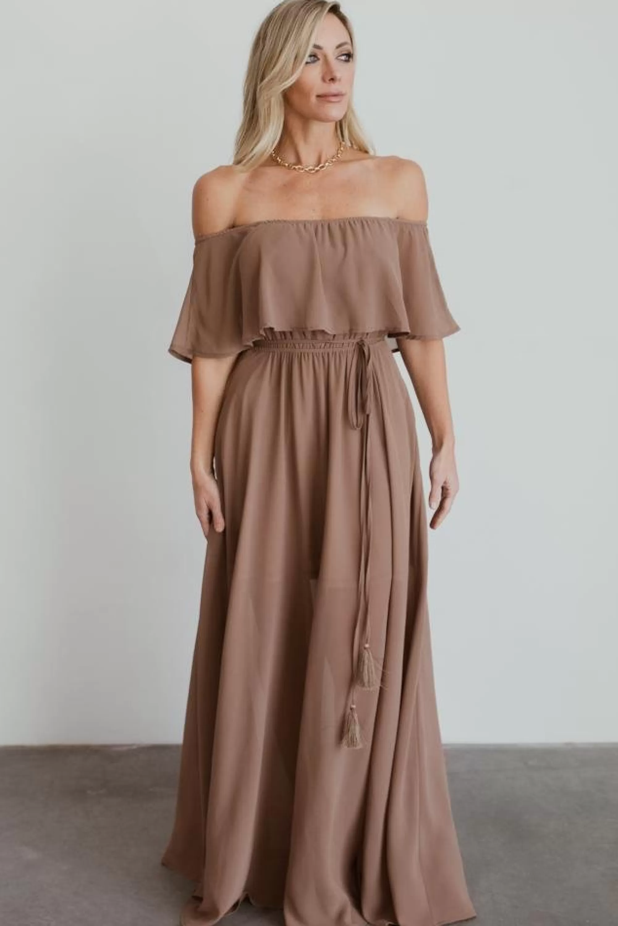 Baltic Born maxi dresses | WEDDING SUITE | Victoria Off Shoulder Maxi Dress | Mocha