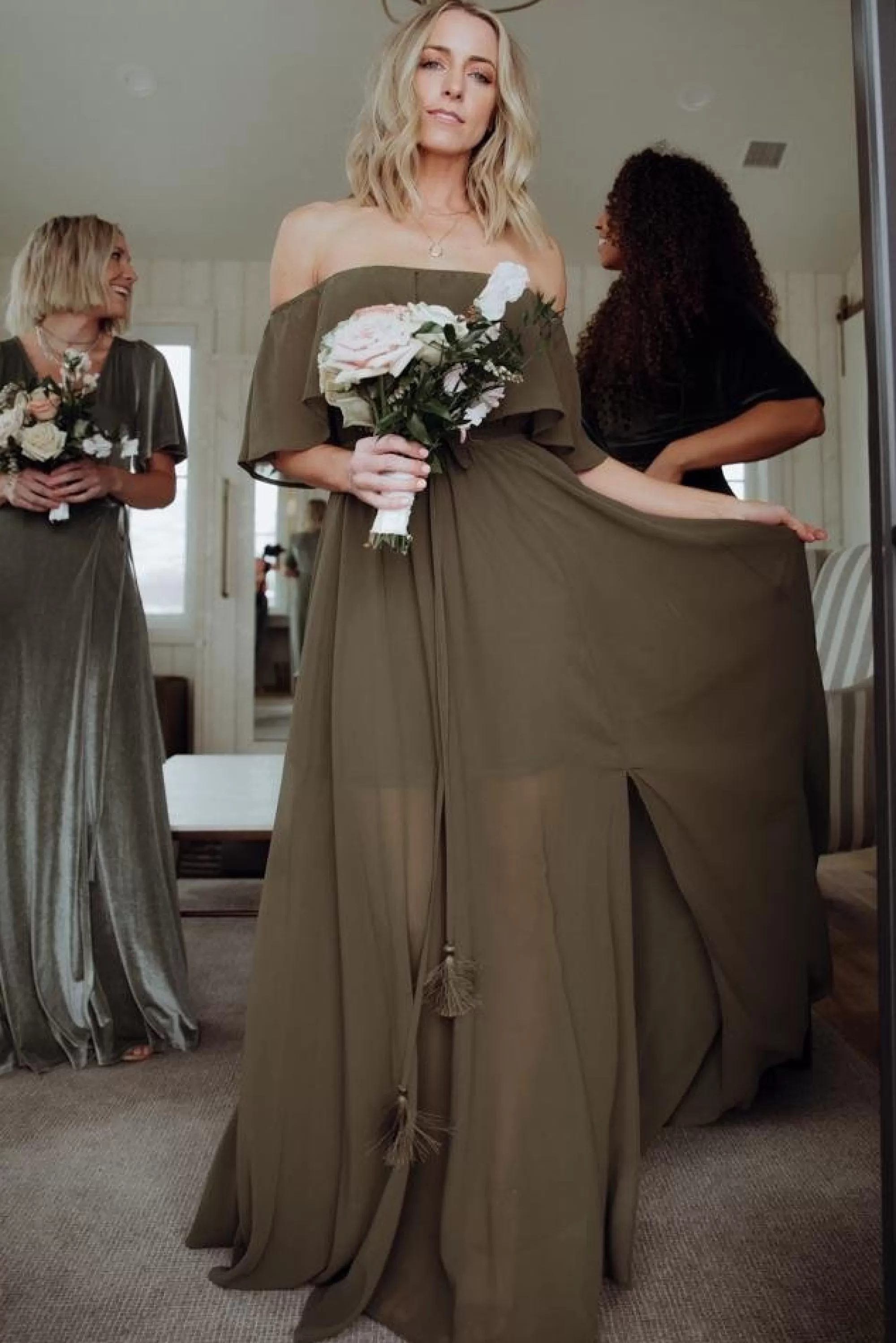 Baltic Born maxi dresses | WEDDING SUITE | Victoria Off Shoulder Maxi Dress | Olive