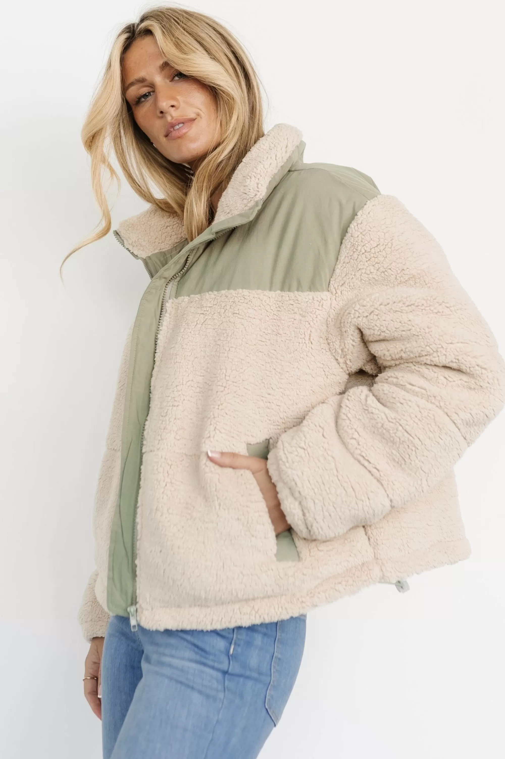 Baltic Born outerwear | Weekender Sherpa Puffer Jacket | Oatmeal + Sage