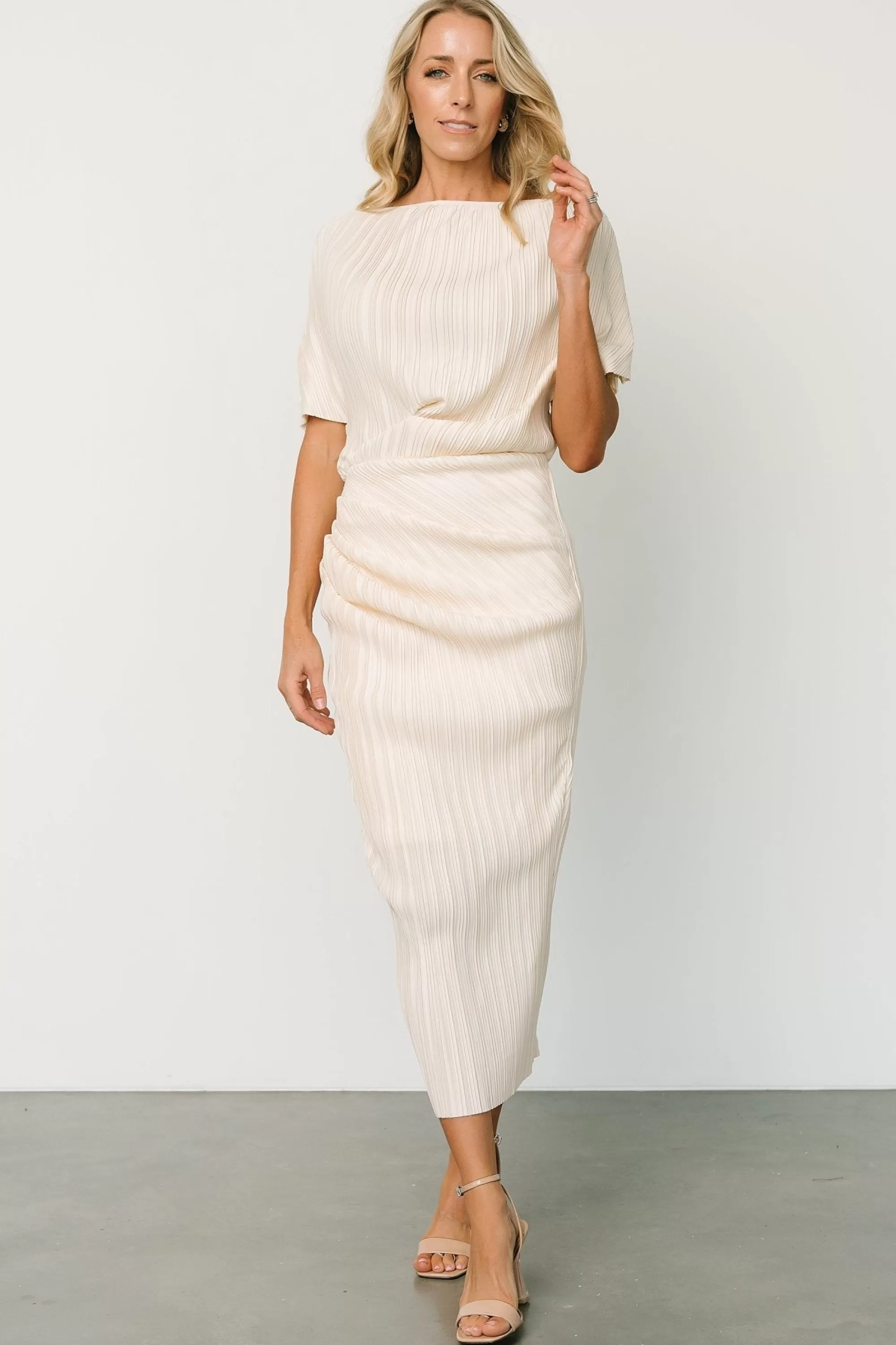 Baltic Born midi dresses | WINTER ESSENTIALS | Winslow Pleated Midi Dress | Cream