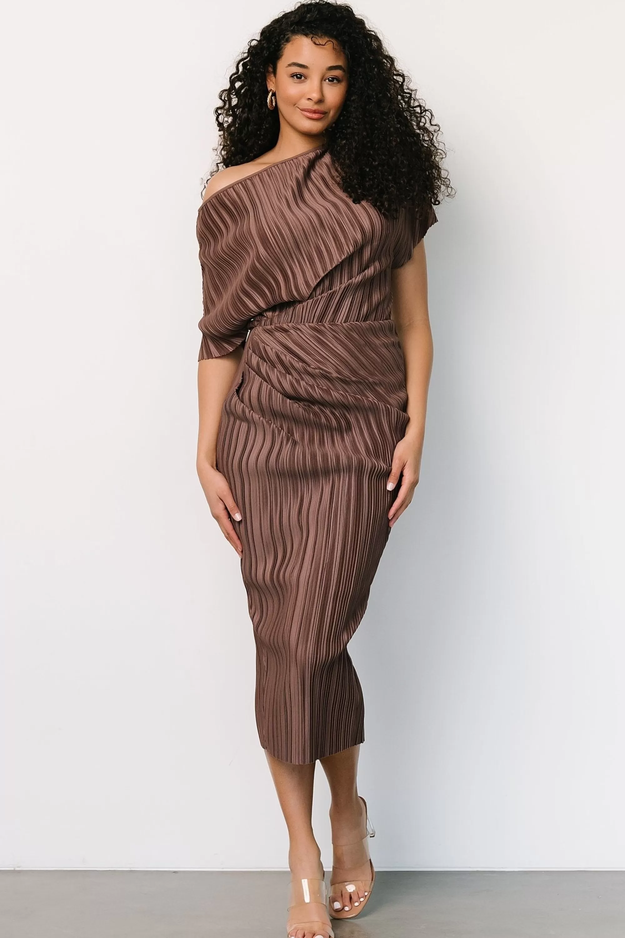 Baltic Born midi dresses | WINTER ESSENTIALS | Winslow Pleated Midi Dress | Mink