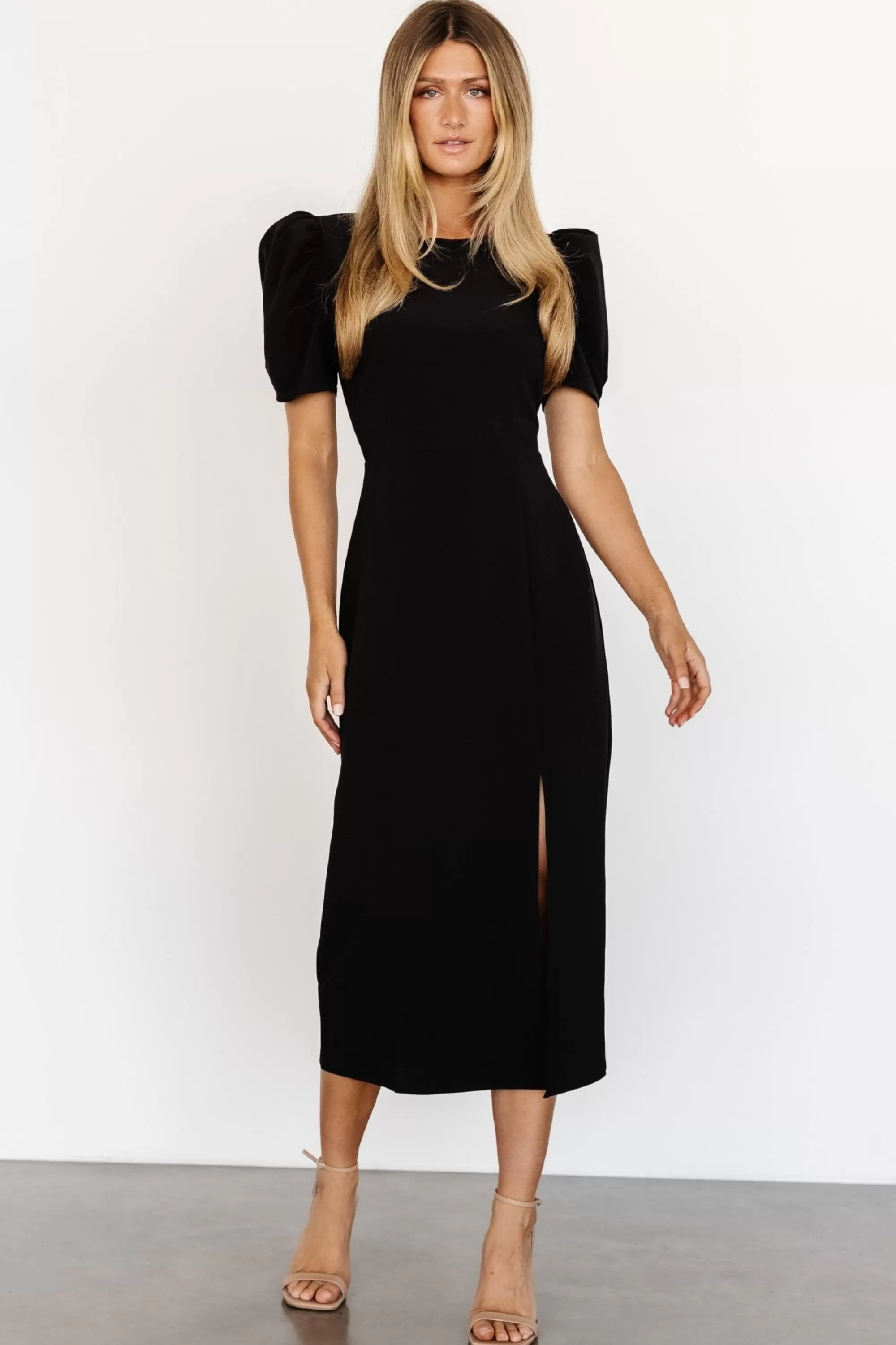 Baltic Born midi dresses | WEDDING SUITE | Younge Puff Sleeve Midi Dress | Black