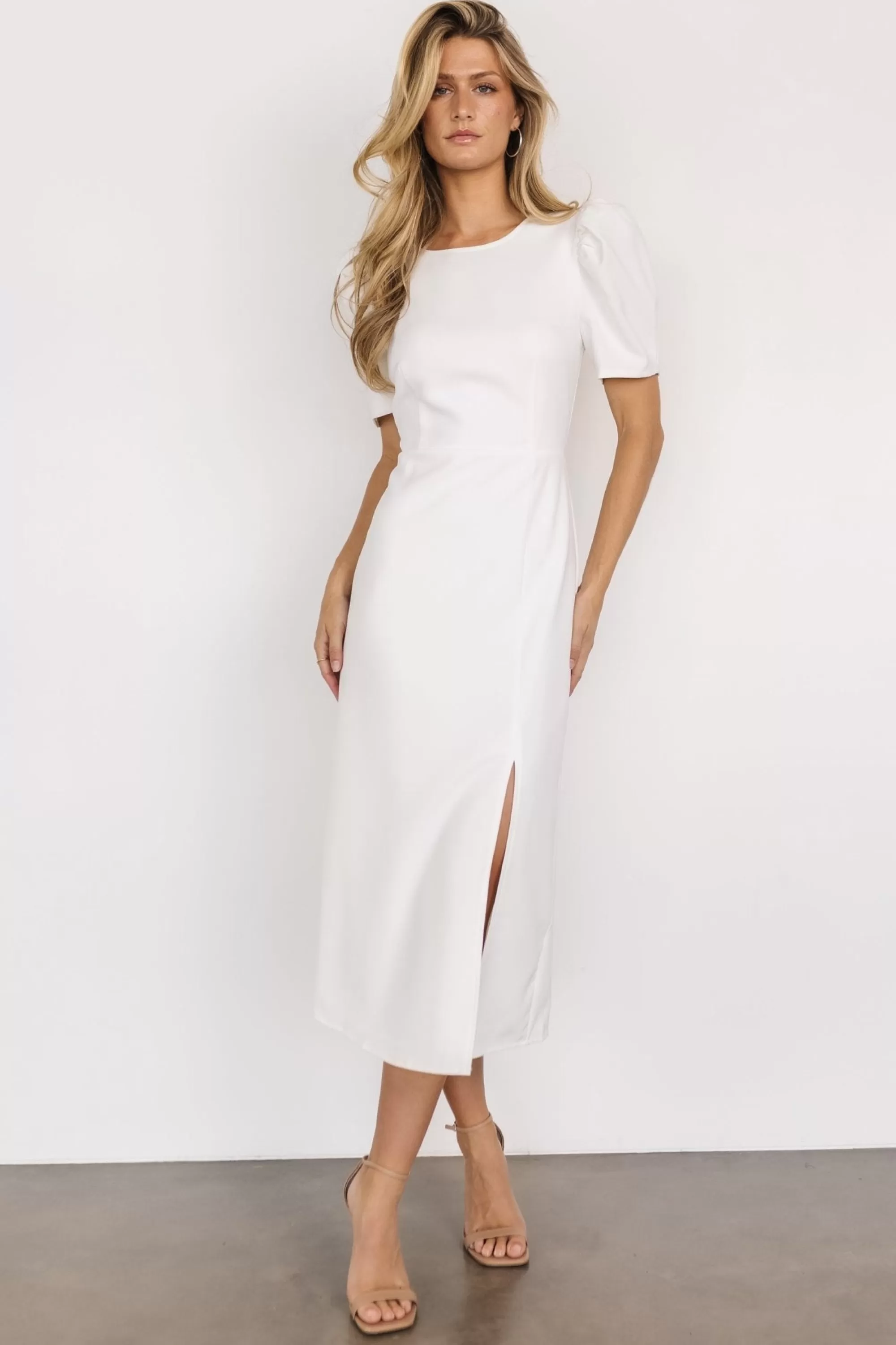 Baltic Born midi dresses | WEDDING SUITE | Younge Puff Sleeve Midi Dress | Off White