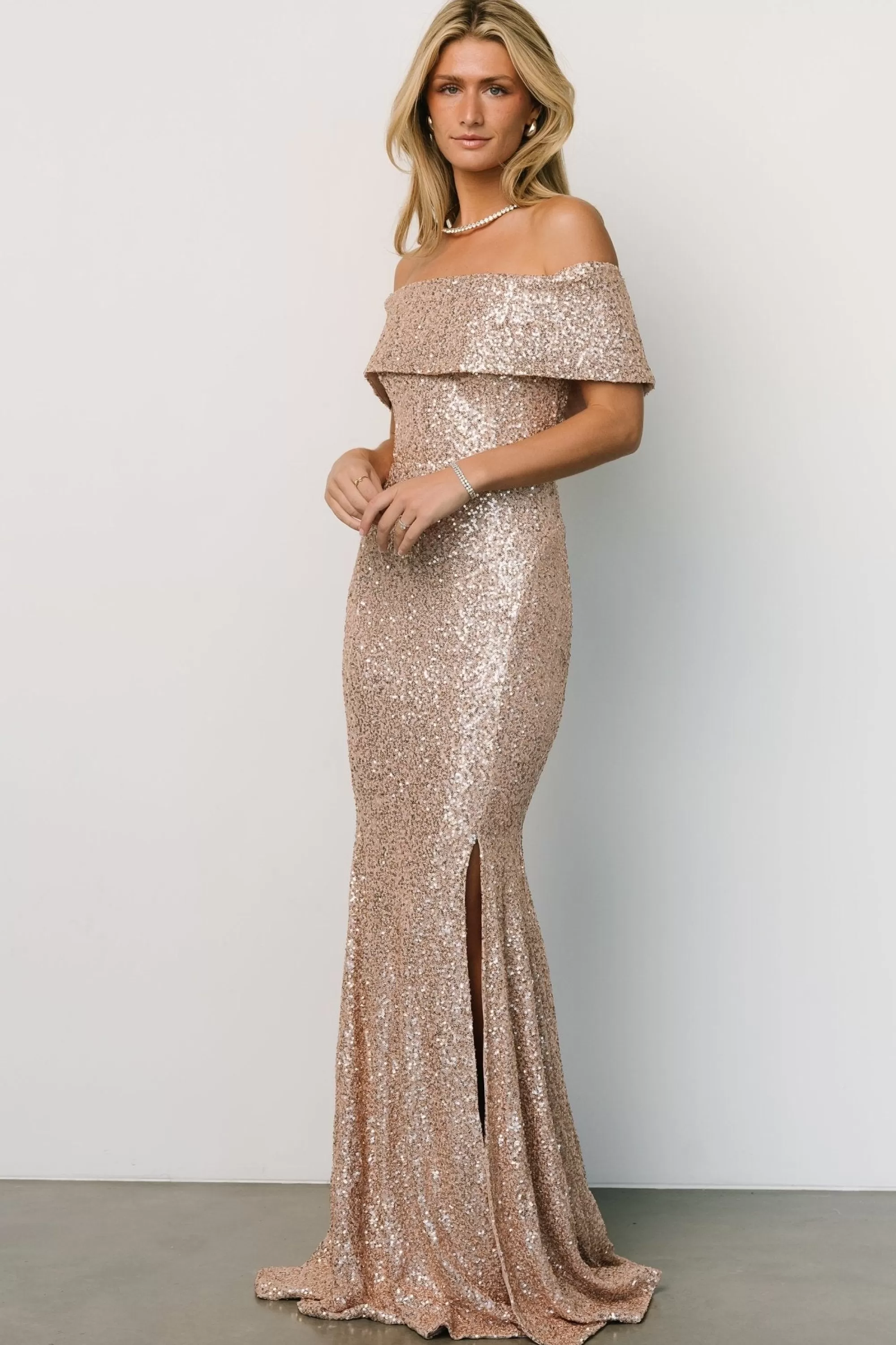 Baltic Born embellished + sequined | Yvonne Off Shoulder Sequin Gown | Champagne