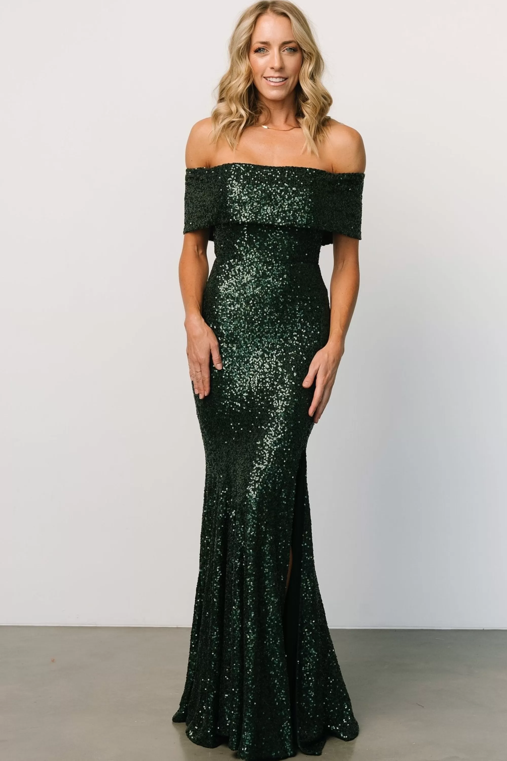 Baltic Born embellished + sequined | Yvonne Off Shoulder Sequin Gown | Green