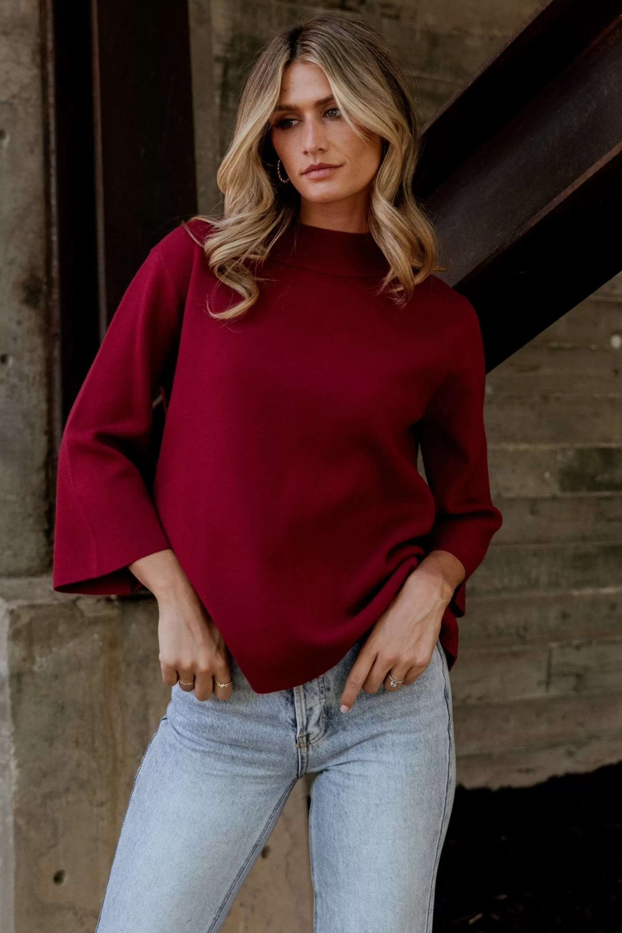 Baltic Born EXTENDED SIZING | Zola Bell Sleeve Sweater | Burgundy